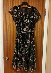Modcloth floral midi with embroidered overlay